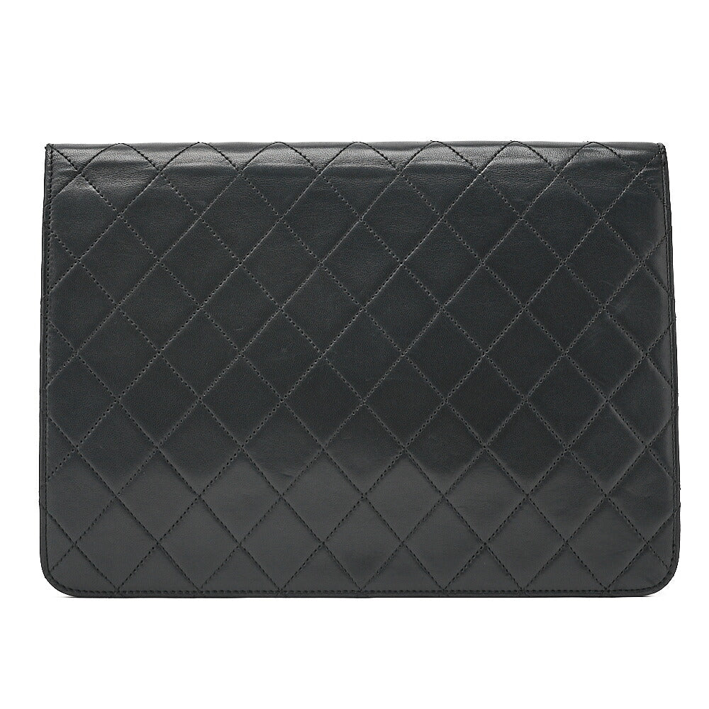 CHANEL Lambskin Matelasse Push Lock Chain Shoulder Black Gold-Tone Hardware, Pre-Owned