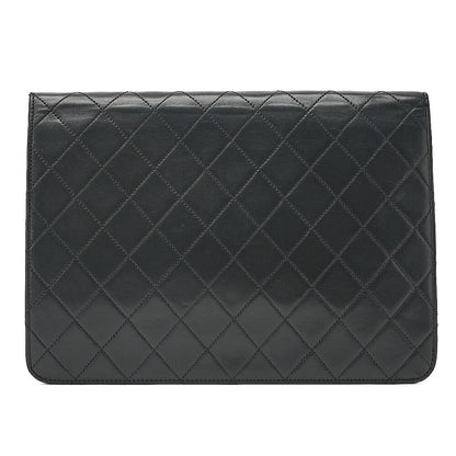 CHANEL Lambskin Matelasse Push Lock Chain Shoulder Black Gold-Tone Hardware, Pre-Owned