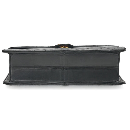 CHANEL Lambskin Matelasse Push Lock Chain Shoulder Black Gold-Tone Hardware, Pre-Owned