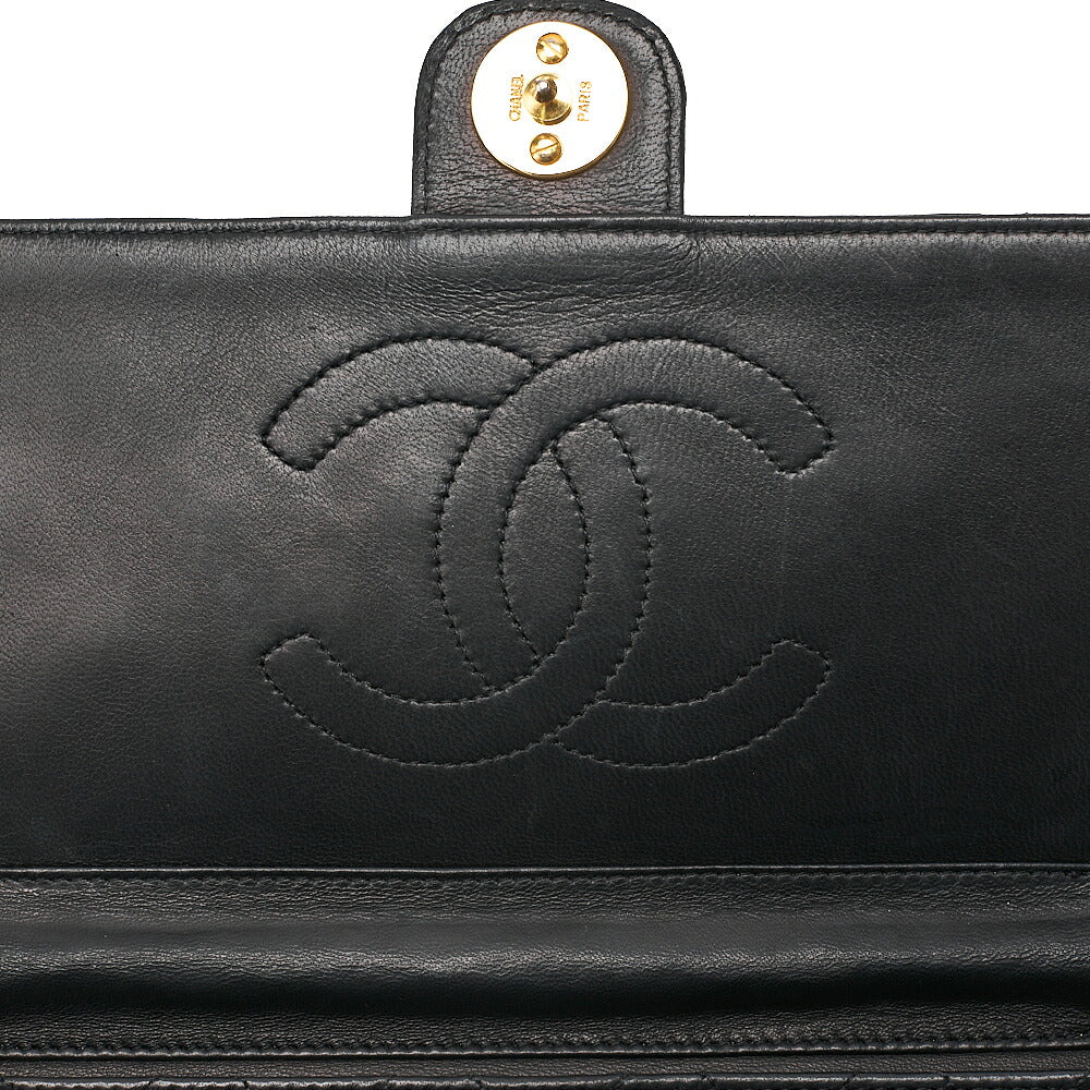 CHANEL Lambskin Matelasse Push Lock Chain Shoulder Black Gold-Tone Hardware, Pre-Owned