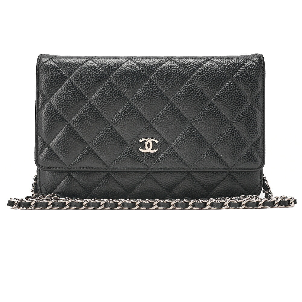CHANEL Caviar Skin Matelasse Chain Wallet Black Silver-Tone Hardware, Pre-Owned