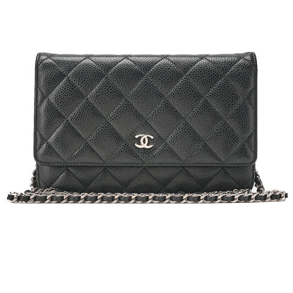 CHANEL Caviar Skin Matelasse Chain Wallet Black Silver-Tone Hardware, Pre-Owned
