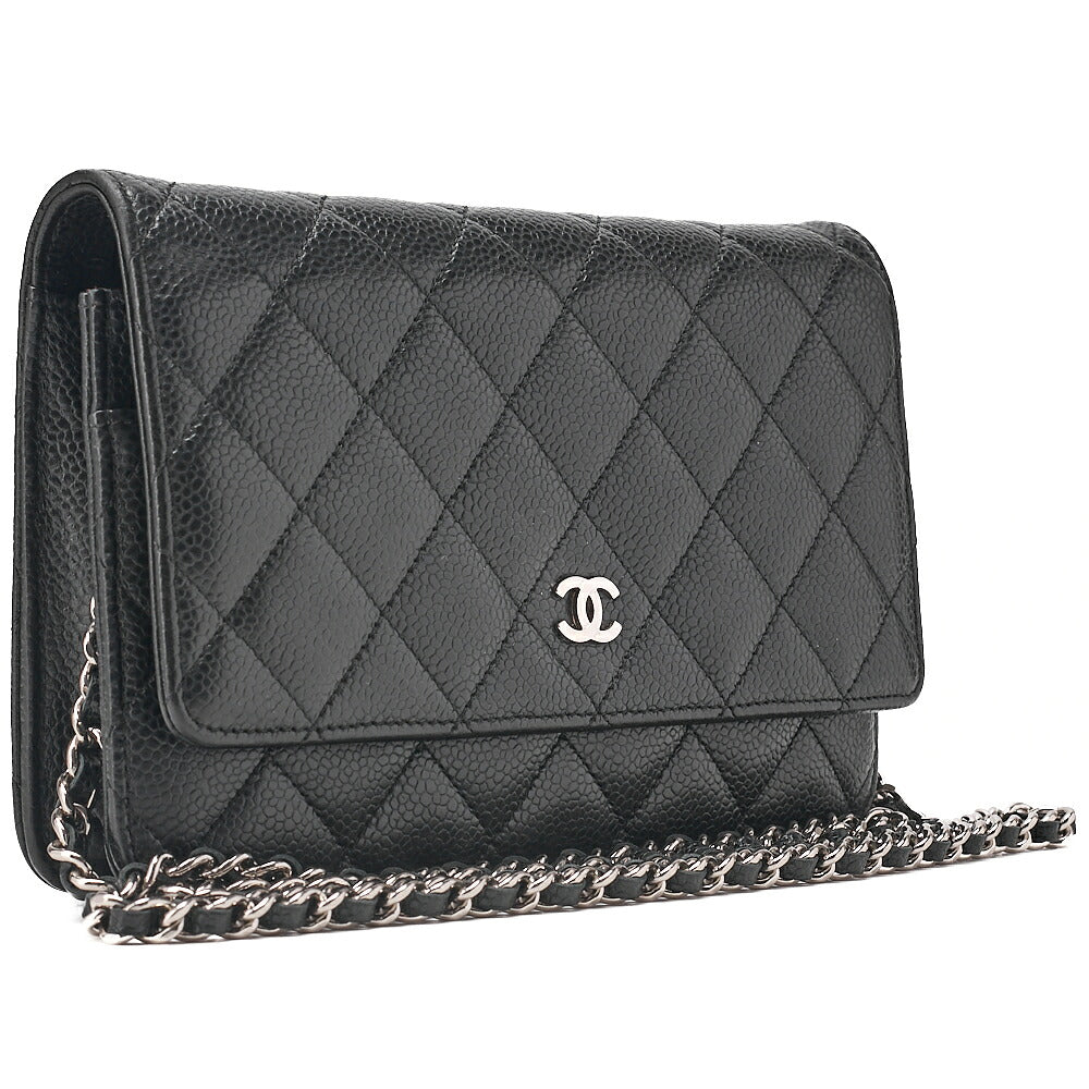 CHANEL Caviar Skin Matelasse Chain Wallet Black Silver-Tone Hardware, Pre-Owned