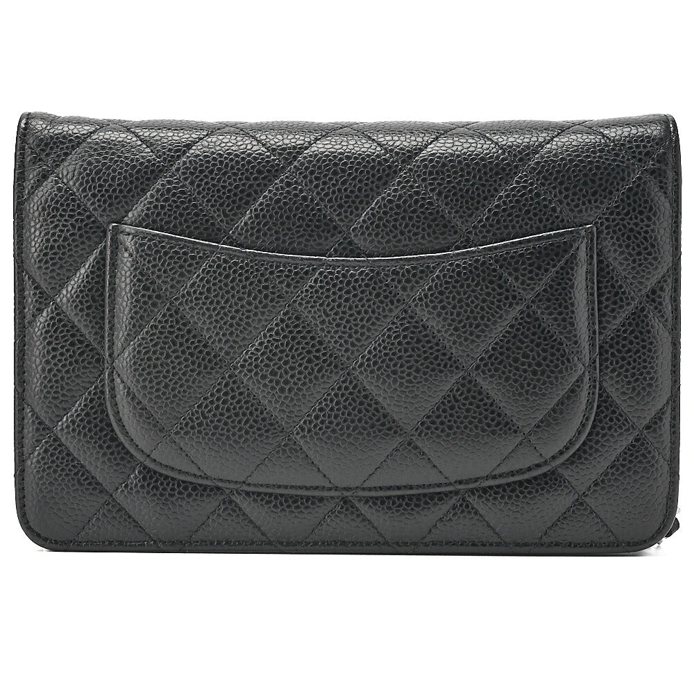 CHANEL Caviar Skin Matelasse Chain Wallet Black Silver-Tone Hardware, Pre-Owned