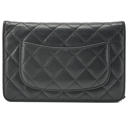 CHANEL Caviar Skin Matelasse Chain Wallet Black Silver-Tone Hardware, Pre-Owned