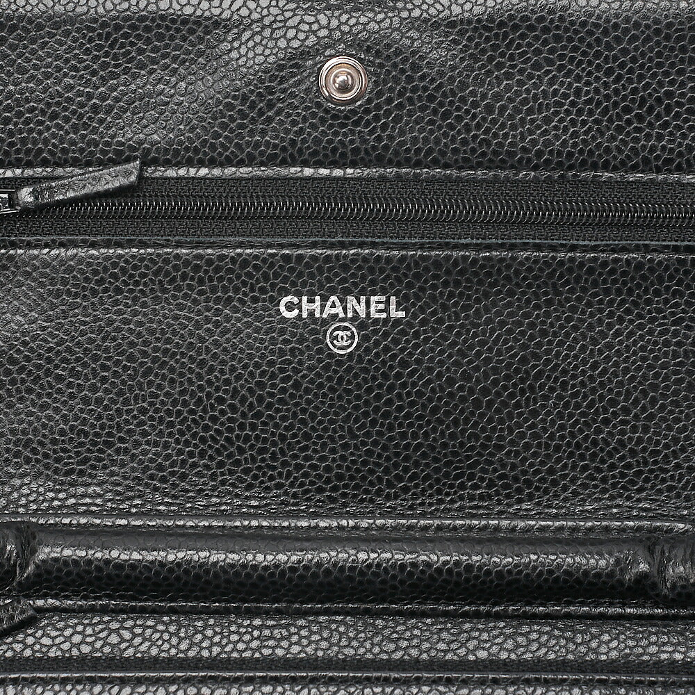 CHANEL Caviar Skin Matelasse Chain Wallet Black Silver-Tone Hardware, Pre-Owned