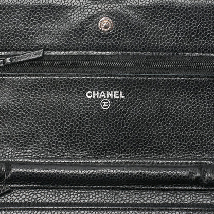 CHANEL Caviar Skin Matelasse Chain Wallet Black Silver-Tone Hardware, Pre-Owned