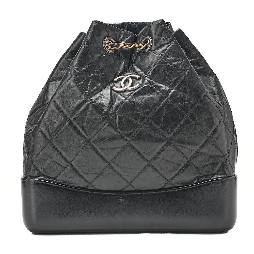 CHANEL Vintage Calf Gabrielle de Chanel Drawstring Chain Backpack Black Gold x Silver-Tone Hardware, Pre-Owned