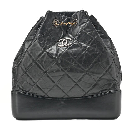 CHANEL Vintage Calf Gabrielle de Chanel Drawstring Chain Backpack Black Gold x Silver-Tone Hardware, Pre-Owned