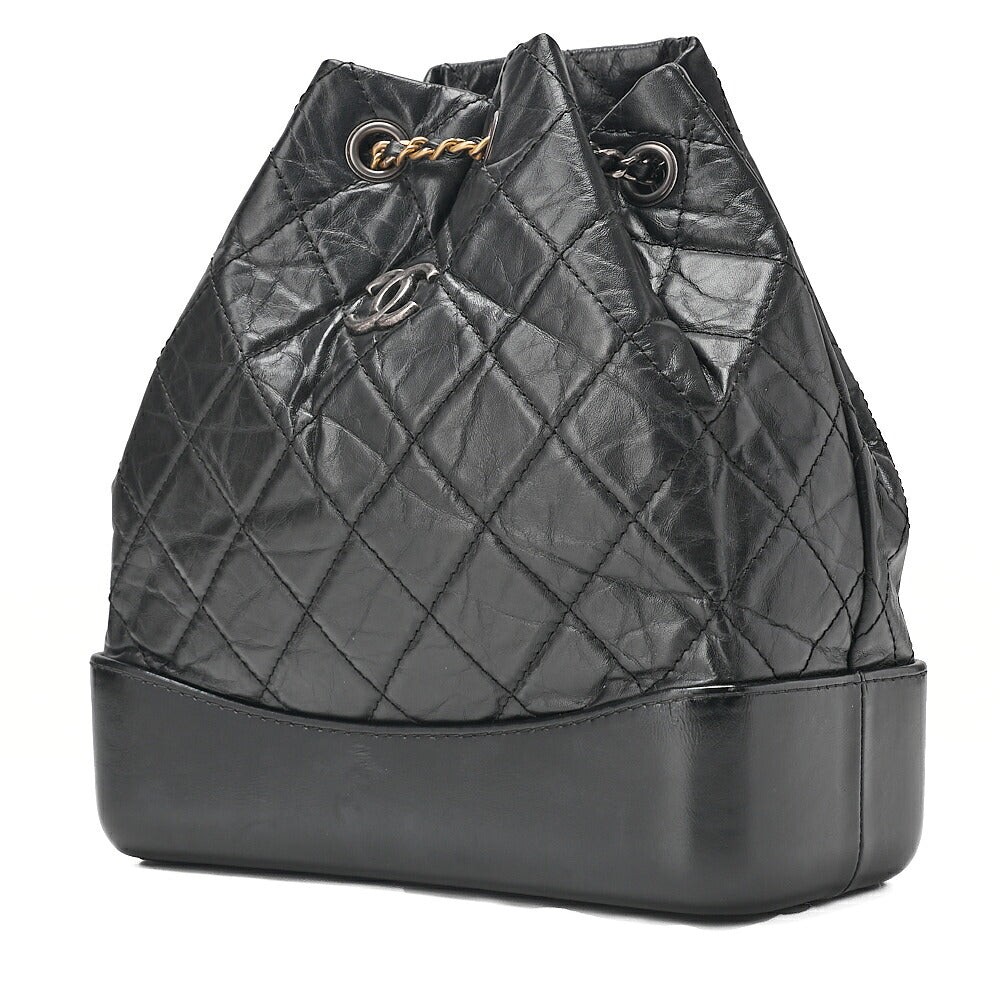 CHANEL Vintage Calf Gabrielle de Chanel Drawstring Chain Backpack Black Gold x Silver-Tone Hardware, Pre-Owned