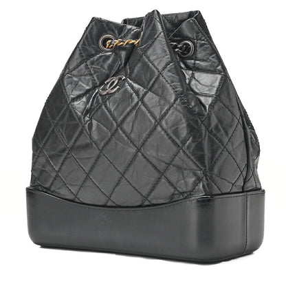 CHANEL Vintage Calf Gabrielle de Chanel Drawstring Chain Backpack Black Gold x Silver-Tone Hardware, Pre-Owned