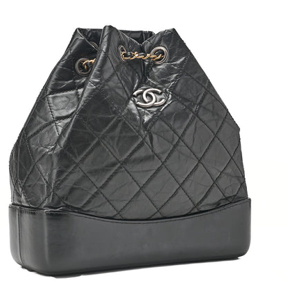 CHANEL Vintage Calf Gabrielle de Chanel Drawstring Chain Backpack Black Gold x Silver-Tone Hardware, Pre-Owned