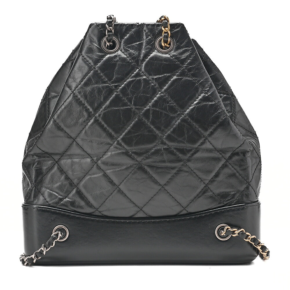 CHANEL Vintage Calf Gabrielle de Chanel Drawstring Chain Backpack Black Gold x Silver-Tone Hardware, Pre-Owned