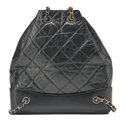 CHANEL Vintage Calf Gabrielle de Chanel Drawstring Chain Backpack Black Gold x Silver-Tone Hardware, Pre-Owned