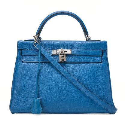 HERMES Herm?s Kelly 32 Torillon 2-way Inline Handbag Blue Paon Silver-Tone Hardware, Pre-Owned