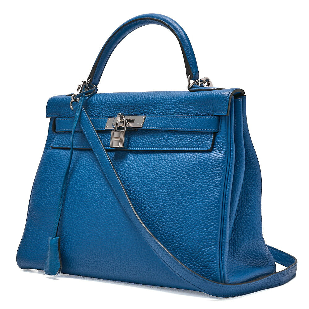HERMES Herm?s Kelly 32 Torillon 2-way Inline Handbag Blue Paon Silver-Tone Hardware, Pre-Owned