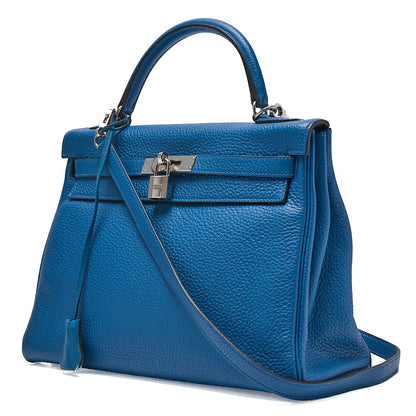 HERMES Herm?s Kelly 32 Torillon 2-way Inline Handbag Blue Paon Silver-Tone Hardware, Pre-Owned