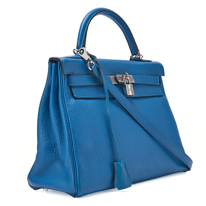 HERMES Herm?s Kelly 32 Torillon 2-way Inline Handbag Blue Paon Silver-Tone Hardware, Pre-Owned