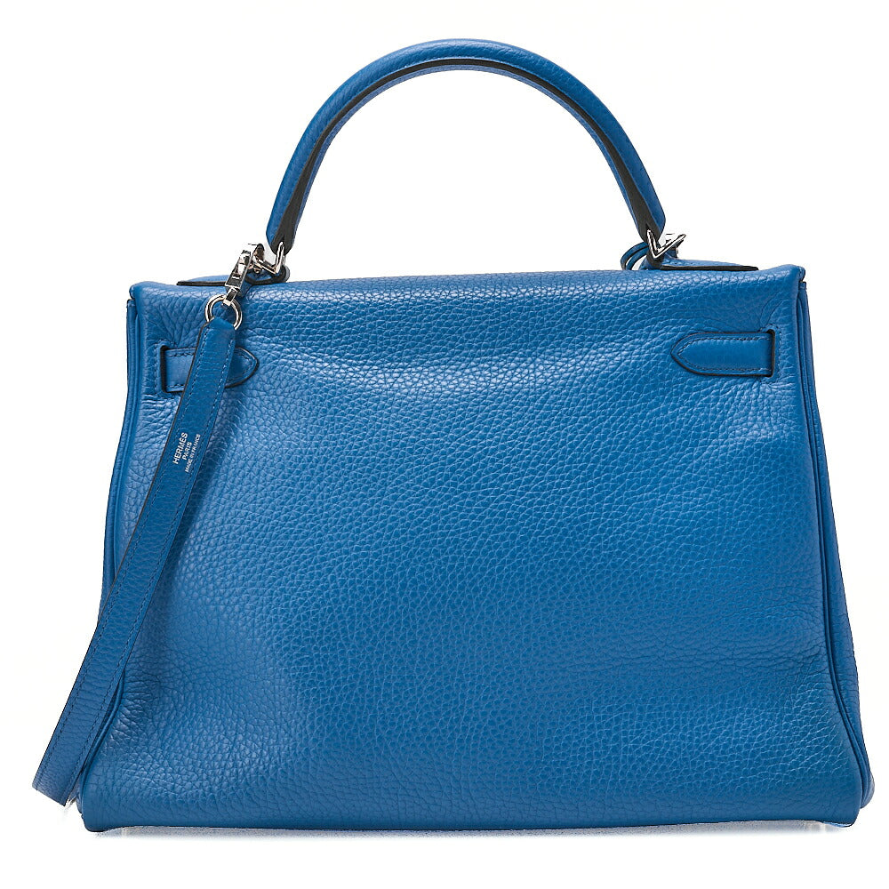 HERMES Herm?s Kelly 32 Torillon 2-way Inline Handbag Blue Paon Silver-Tone Hardware, Pre-Owned