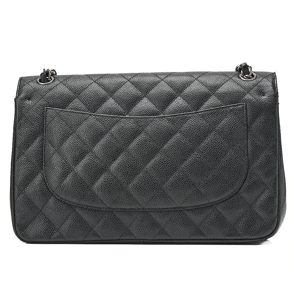 CHANEL Deka Matelasse 30 Double Flap Chain Shoulder Bag Caviar Skin Black Silver-Tone Hardware, Pre-Owned