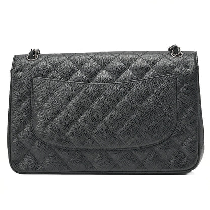 CHANEL Deka Matelasse 30 Double Flap Chain Shoulder Bag Caviar Skin Black Silver-Tone Hardware, Pre-Owned