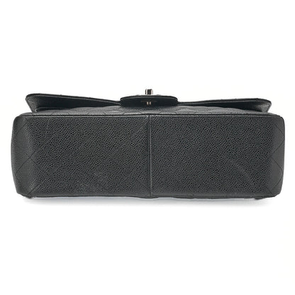 CHANEL Deka Matelasse 30 Double Flap Chain Shoulder Bag Caviar Skin Black Silver-Tone Hardware, Pre-Owned
