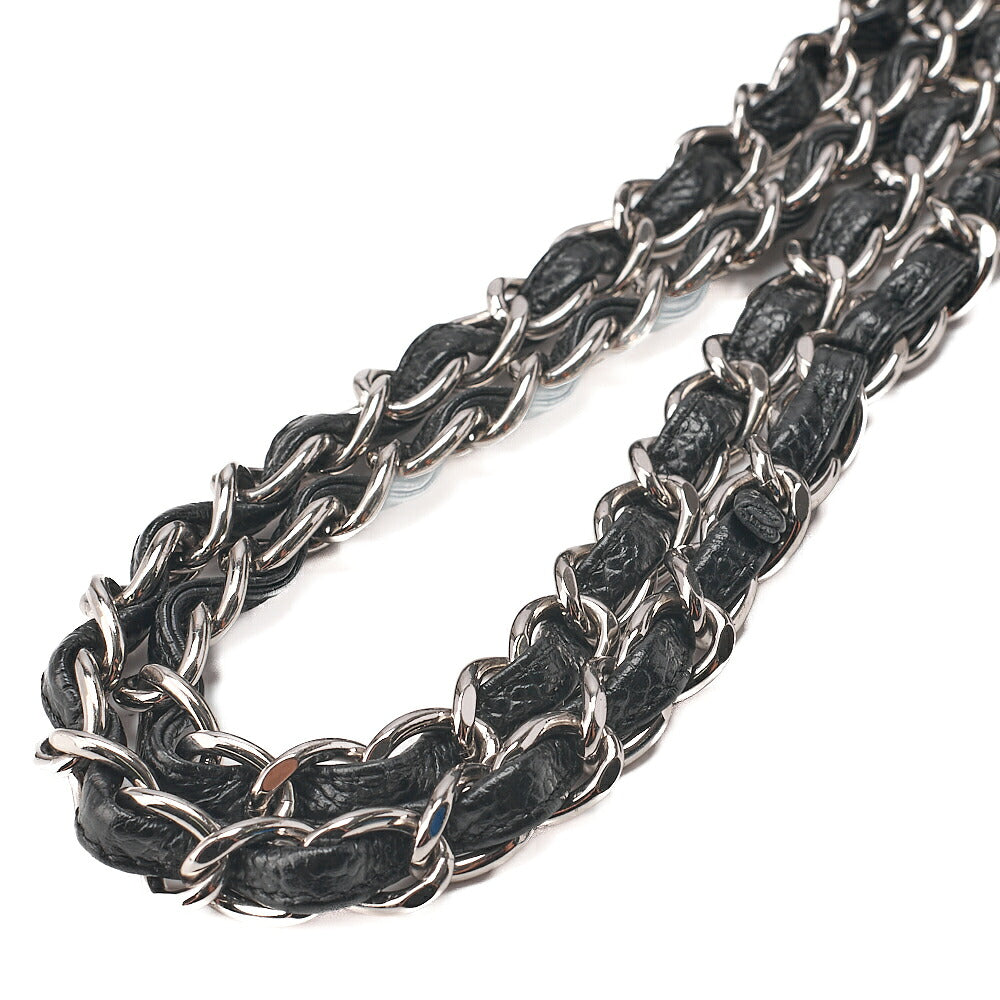 CHANEL Deka Matelasse 30 Double Flap Chain Shoulder Bag Caviar Skin Black Silver-Tone Hardware, Pre-Owned