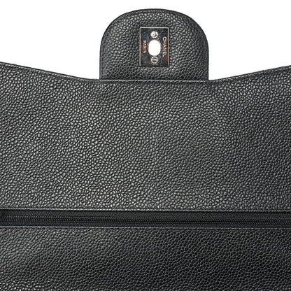 CHANEL Deka Matelasse 30 Double Flap Chain Shoulder Bag Caviar Skin Black Silver-Tone Hardware, Pre-Owned