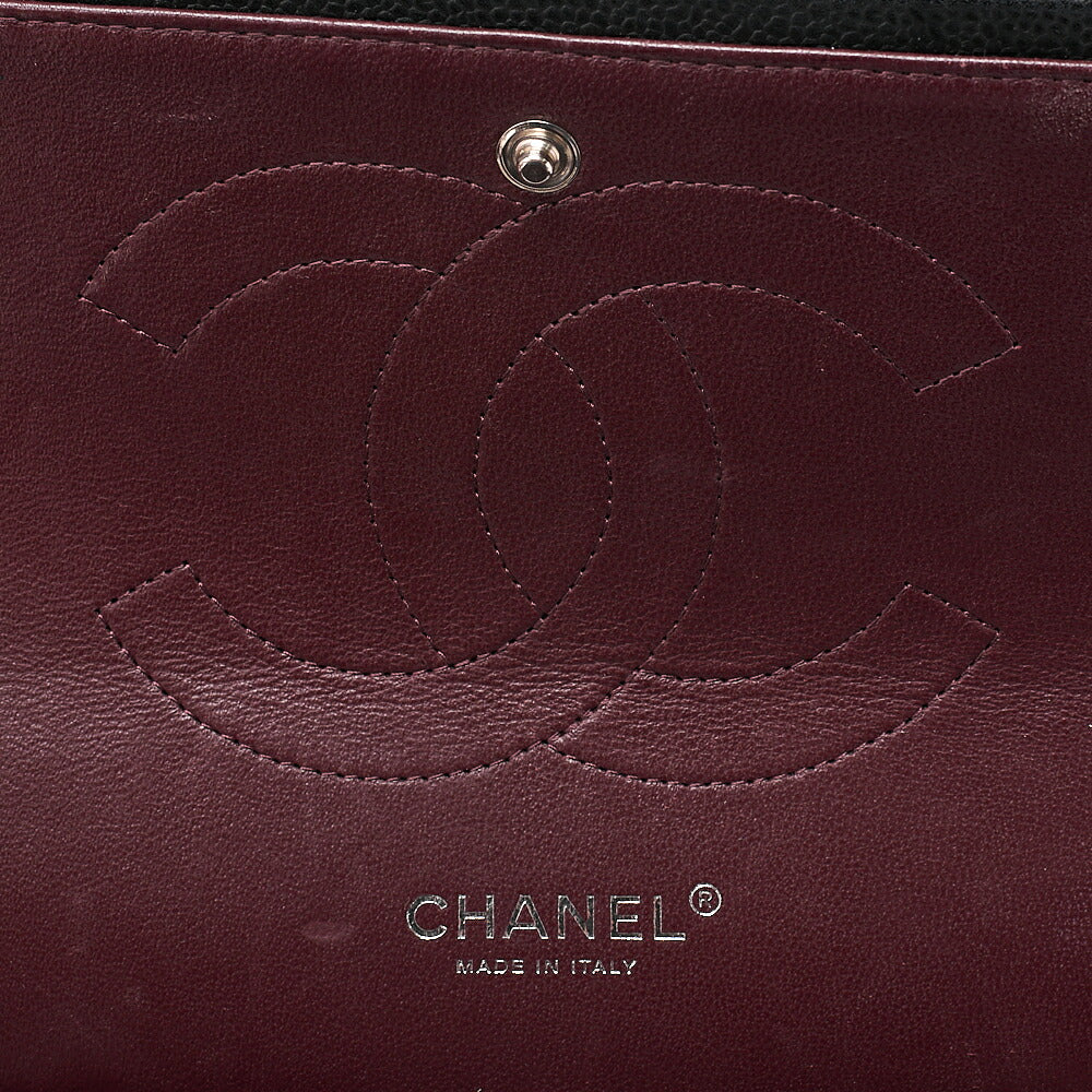 CHANEL Deka Matelasse 30 Double Flap Chain Shoulder Bag Caviar Skin Black Silver-Tone Hardware, Pre-Owned