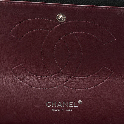 CHANEL Deka Matelasse 30 Double Flap Chain Shoulder Bag Caviar Skin Black Silver-Tone Hardware, Pre-Owned