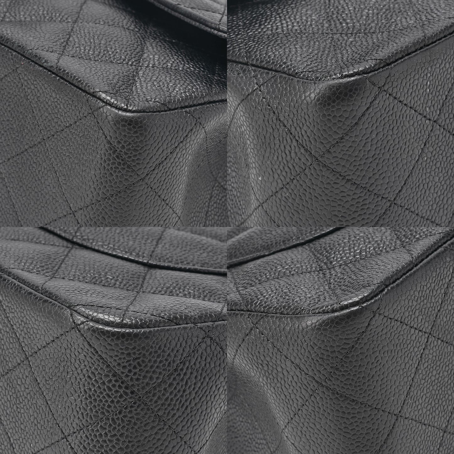 CHANEL Deka Matelasse 30 Double Flap Chain Shoulder Bag Caviar Skin Black Silver-Tone Hardware, Pre-Owned