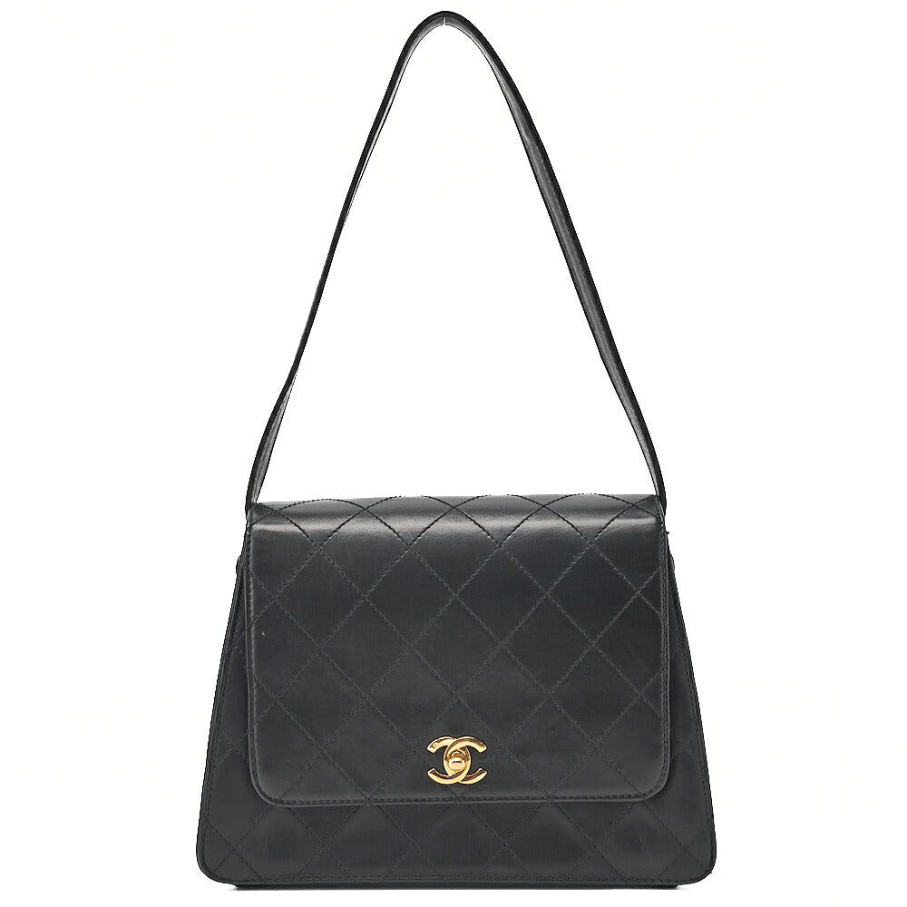 CHANEL Calfskin Matelasse Turn Lock Shoulder Black Gold-Tone Hardware, Pre-Owned