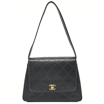 CHANEL Calfskin Matelasse Turn Lock Shoulder Black Gold-Tone Hardware, Pre-Owned