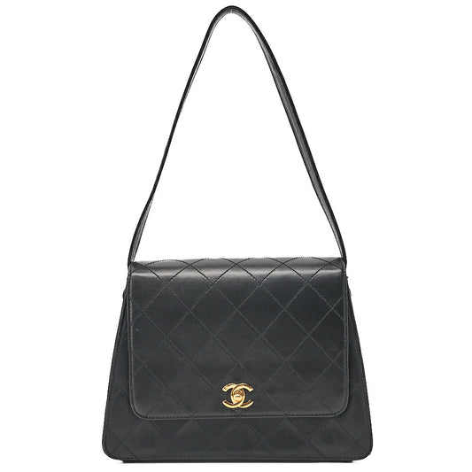 CHANEL Calfskin Matelasse Turn Lock Shoulder Black Gold-Tone Hardware, Pre-Owned