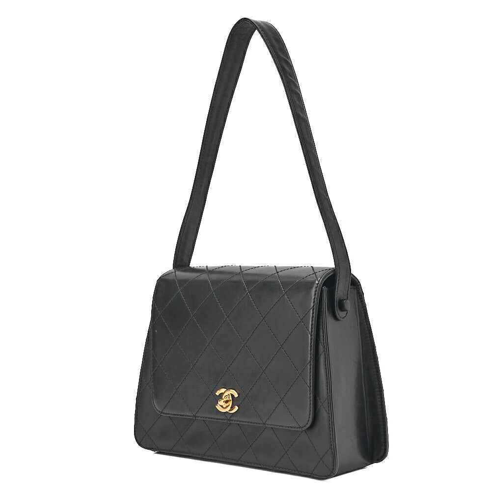 CHANEL Calfskin Matelasse Turn Lock Shoulder Black Gold-Tone Hardware, Pre-Owned