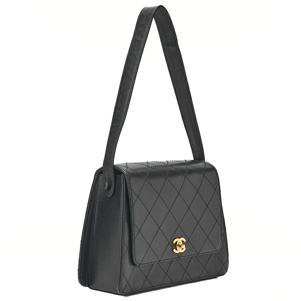 CHANEL Calfskin Matelasse Turn Lock Shoulder Black Gold-Tone Hardware, Pre-Owned
