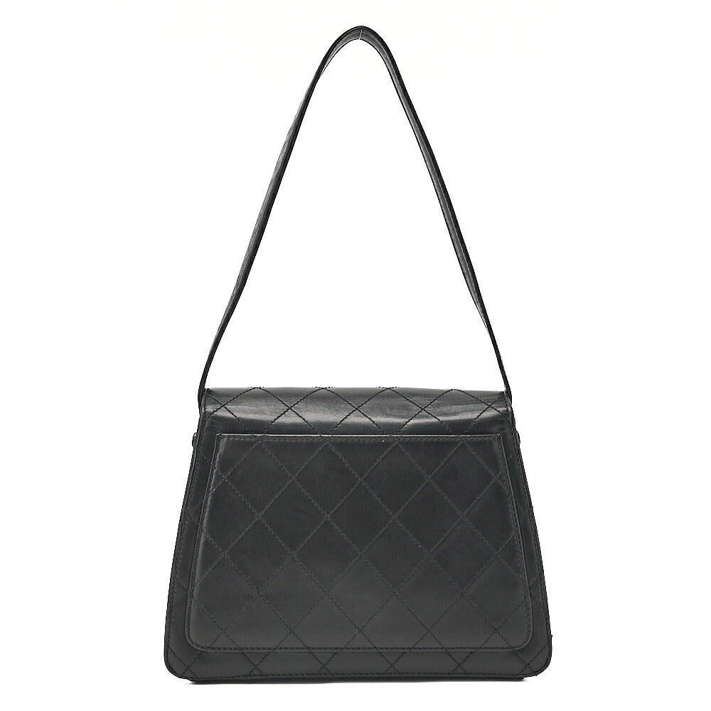 CHANEL Calfskin Matelasse Turn Lock Shoulder Black Gold-Tone Hardware, Pre-Owned
