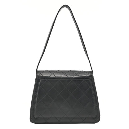 CHANEL Calfskin Matelasse Turn Lock Shoulder Black Gold-Tone Hardware, Pre-Owned