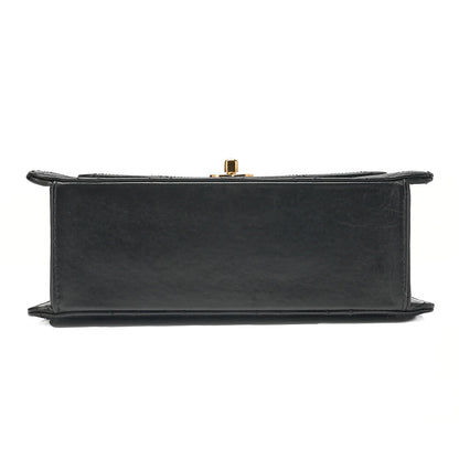 CHANEL Calfskin Matelasse Turn Lock Shoulder Black Gold-Tone Hardware, Pre-Owned