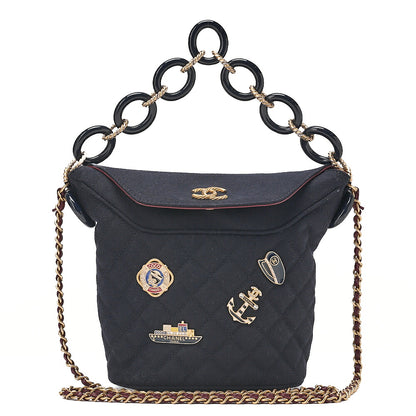CHANEL Wool x Lambskin Paris-Hamburg 2-way Chain Shoulder Bag Navy x Red Gold-Tone Hardware, Pre-Owned