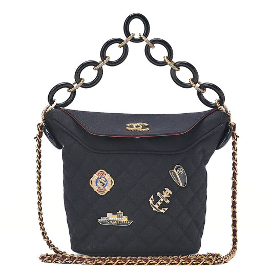 CHANEL Wool x Lambskin Paris-Hamburg 2-way Chain Shoulder Bag Navy x Red Gold-Tone Hardware, Pre-Owned