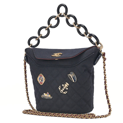 CHANEL Wool x Lambskin Paris-Hamburg 2-way Chain Shoulder Bag Navy x Red Gold-Tone Hardware, Pre-Owned