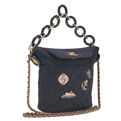 CHANEL Wool x Lambskin Paris-Hamburg 2-way Chain Shoulder Bag Navy x Red Gold-Tone Hardware, Pre-Owned