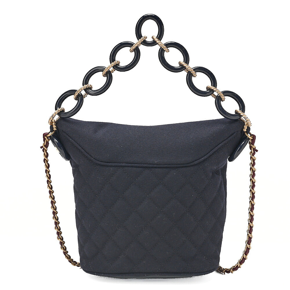 CHANEL Wool x Lambskin Paris-Hamburg 2-way Chain Shoulder Bag Navy x Red Gold-Tone Hardware, Pre-Owned
