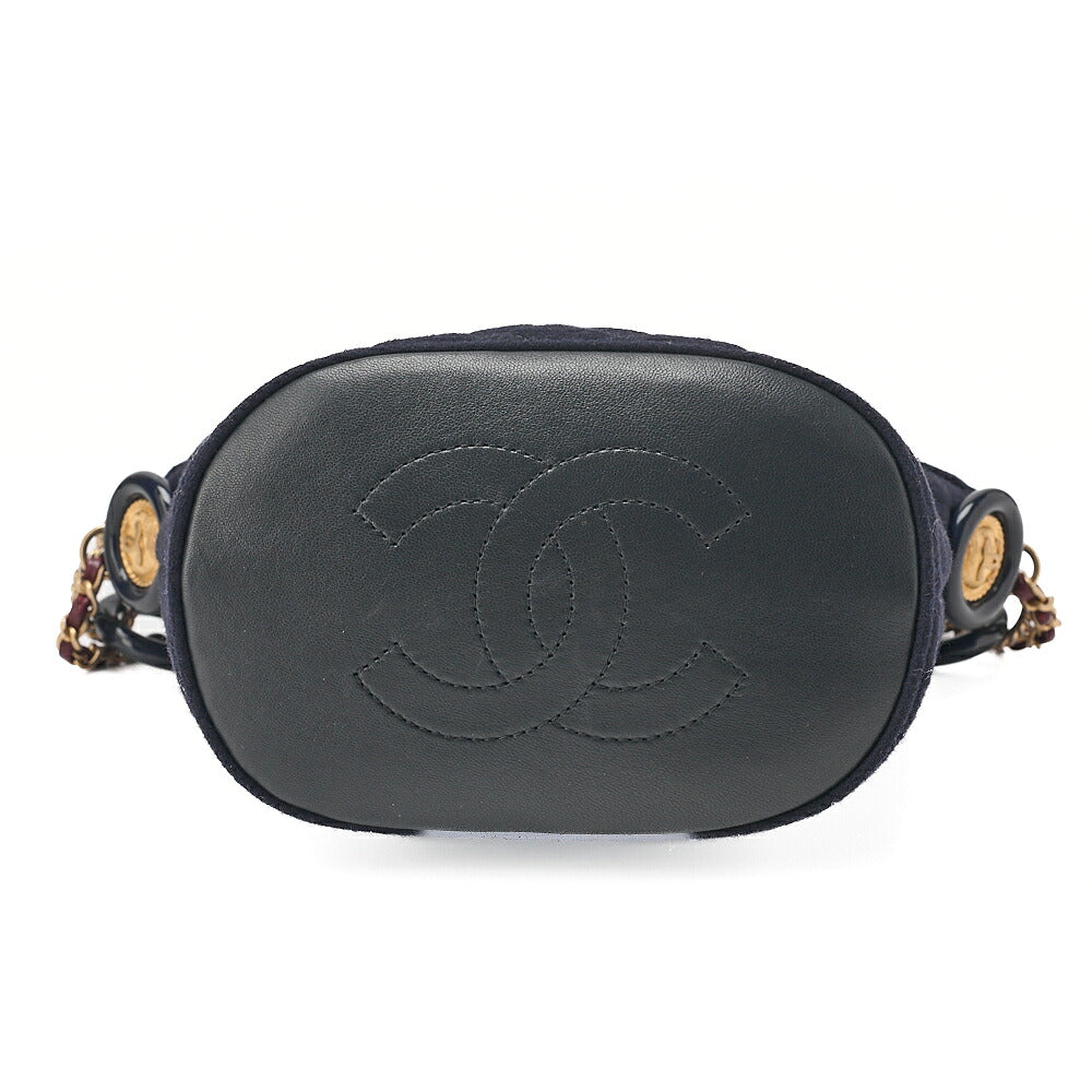 CHANEL Wool x Lambskin Paris-Hamburg 2-way Chain Shoulder Bag Navy x Red Gold-Tone Hardware, Pre-Owned