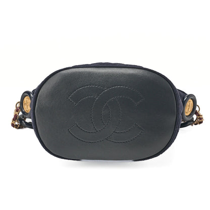 CHANEL Wool x Lambskin Paris-Hamburg 2-way Chain Shoulder Bag Navy x Red Gold-Tone Hardware, Pre-Owned