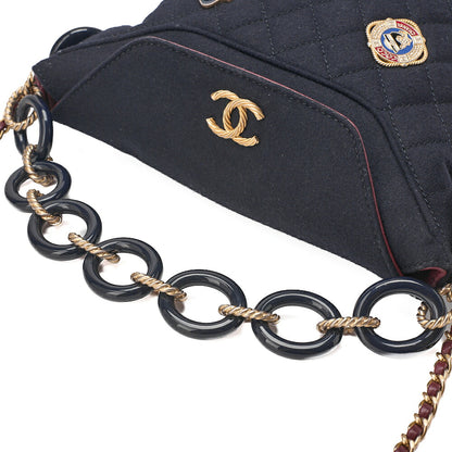 CHANEL Wool x Lambskin Paris-Hamburg 2-way Chain Shoulder Bag Navy x Red Gold-Tone Hardware, Pre-Owned