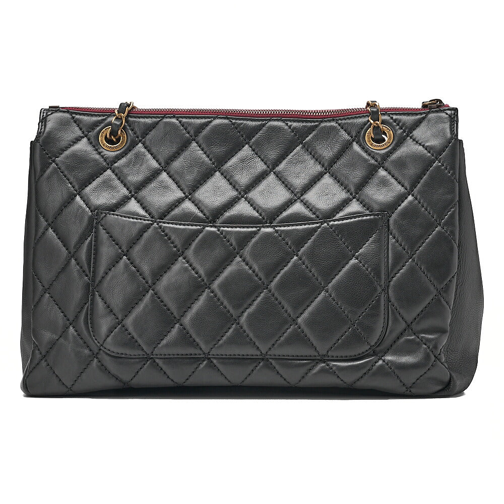 CHANEL Matelasse Calfskin Full Flap Chain Shoulder Black Gold-Tone Hardware, Pre-Owned