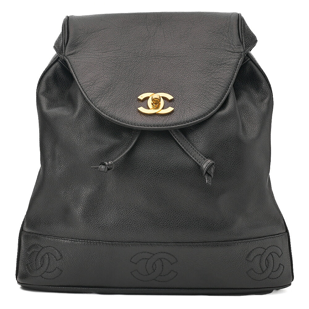 CHANEL Chanel Caviar Skin Triple Coco Turn Lock Chain Backpack Black Gold-Tone Hardware, Pre-Owned