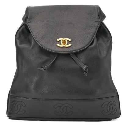 CHANEL Chanel Caviar Skin Triple Coco Turn Lock Chain Backpack Black Gold-Tone Hardware, Pre-Owned